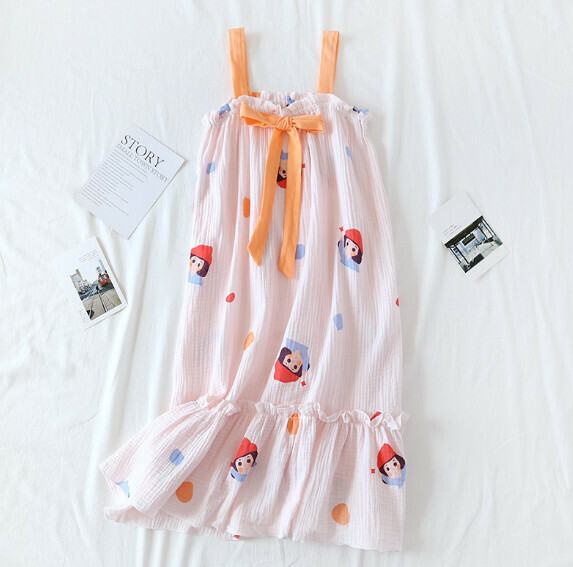 Summer Thin Crepe Suspender Nightdress (LYZ Pink Riding Hood Girl) [M-L Size] [Contact Customer Service to Confirm Shipping Size After Placing an Order]