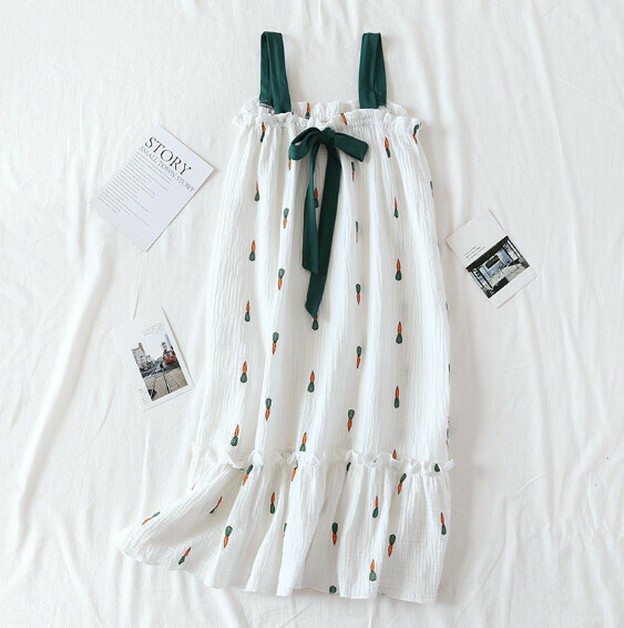 Summer thin crepe suspender nightdress (LYZ white radish) [M-L size] [Contact customer service to confirm the shipping size after placing an order]