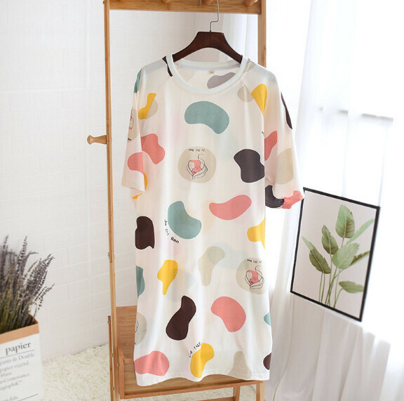 Spring and summer loose casual nightdress (colorful dot beauty) [M-L size] [Contact customer service to confirm the shipping size after placing an order]
