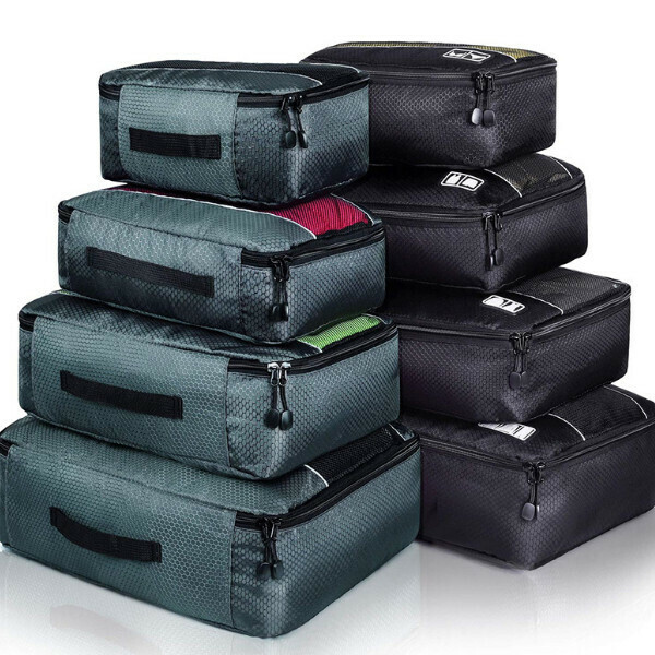 Hot Selling [Eight-piece Set] Travel Storage Bag [Black + Gray]