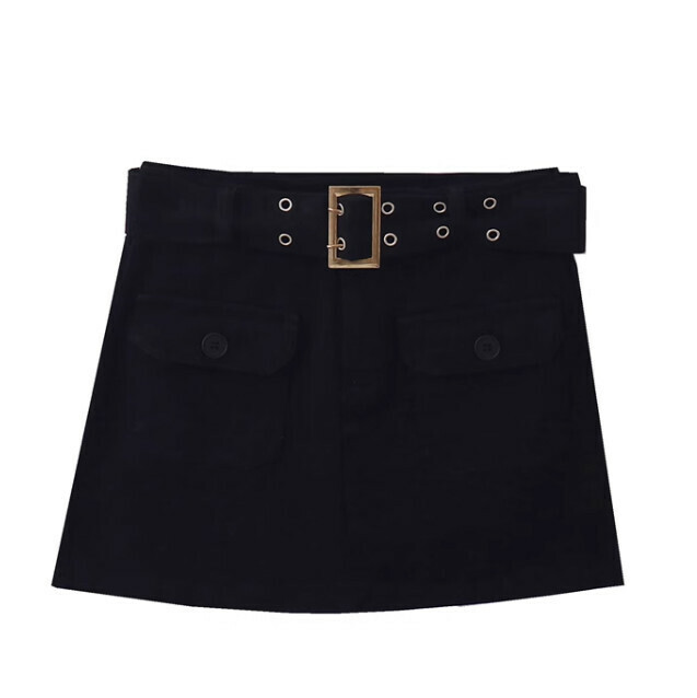 Hot Selling Double Pocket Cargo Skirt [Black] [XL Size]