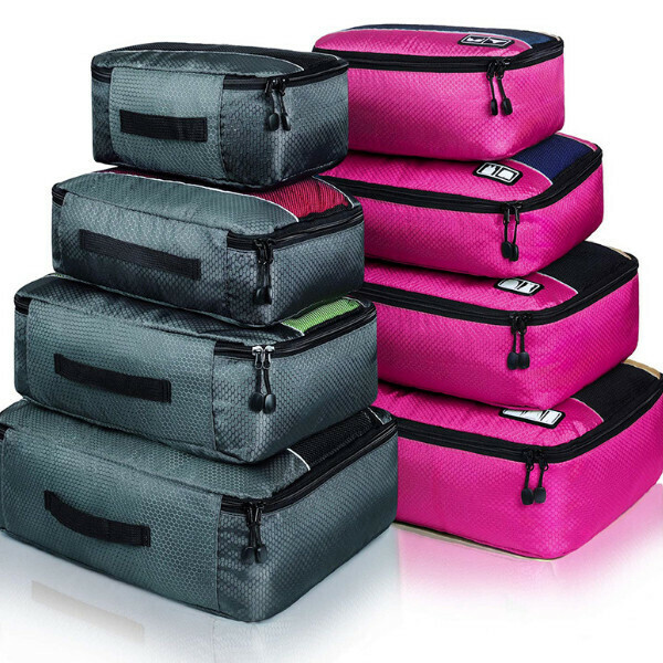 Hot Selling [Eight-piece Set] Travel Storage Bag [Rose Red + Gray]
