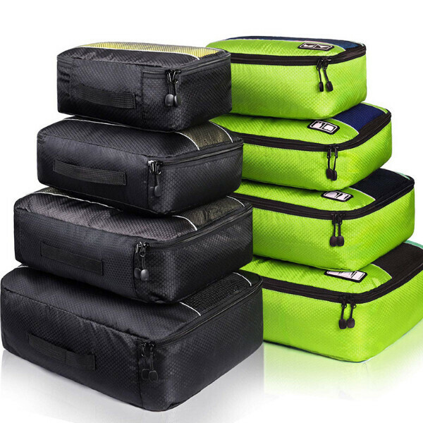 Hot Selling [Eight-piece Set] Travel Storage Bag [Black + Green]