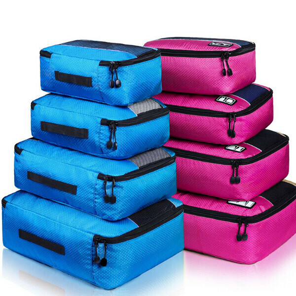 Hot Selling [Eight-piece Set] Travel Storage Bag [Blue + Rose Red]