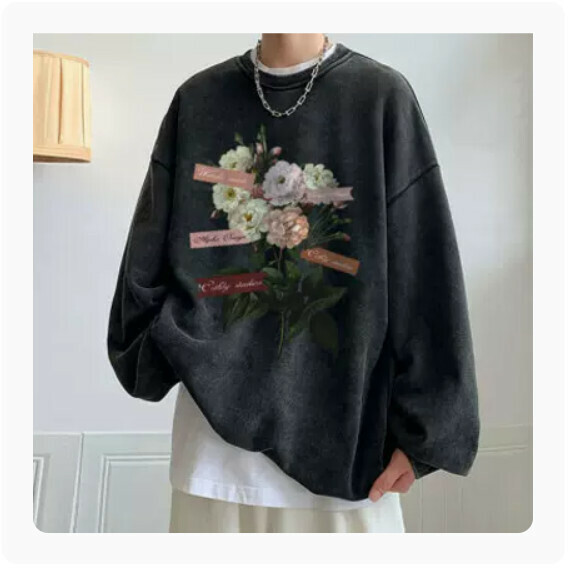 爆款無帽衛衣男春秋（黑灰色（花卉：意）【M_5XL碼】（下單後聯繫客服確認發貨尺碼）