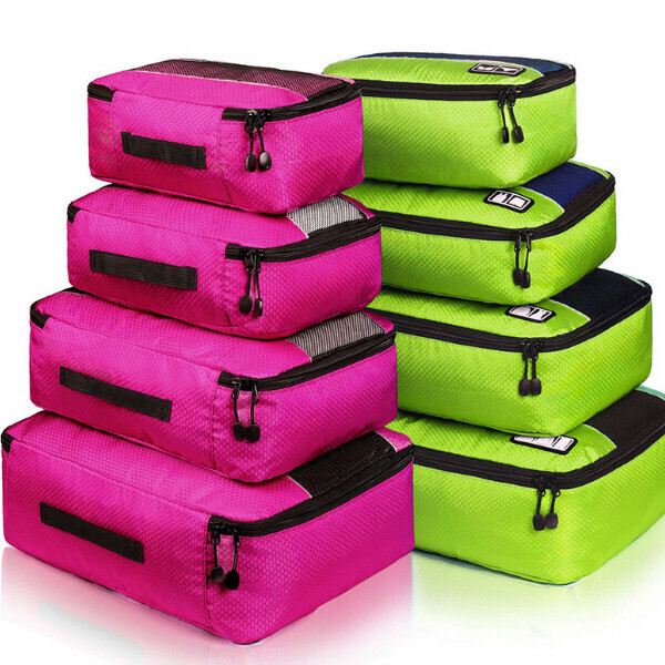 Hot Selling [Eight-piece Set] Travel Storage Bag [Rose Red + Green]