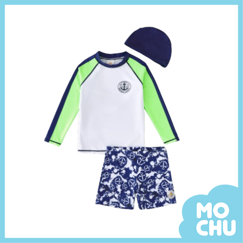 船錨徽章長袖分體泳裝