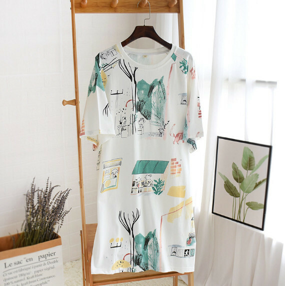Spring and summer loose casual nightdress (life ink painting) [M-L size] [Contact customer service to confirm the shipping size after placing an order]