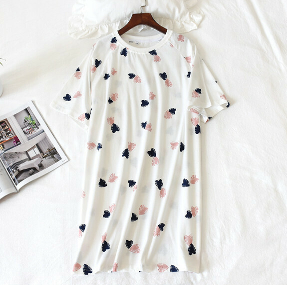 Summer thin cotton short-sleeved nightdress (LH white heart) [M-L size] [Contact customer service to confirm the shipping size after placing an order]