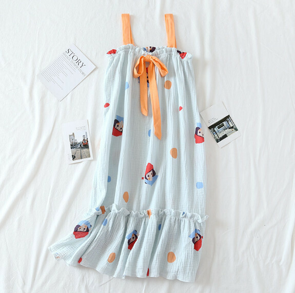 Summer thin crepe suspender nightdress (LYZ blue and red riding bag girl) [M-L size] [Contact customer service to confirm the shipping size after placing an order]