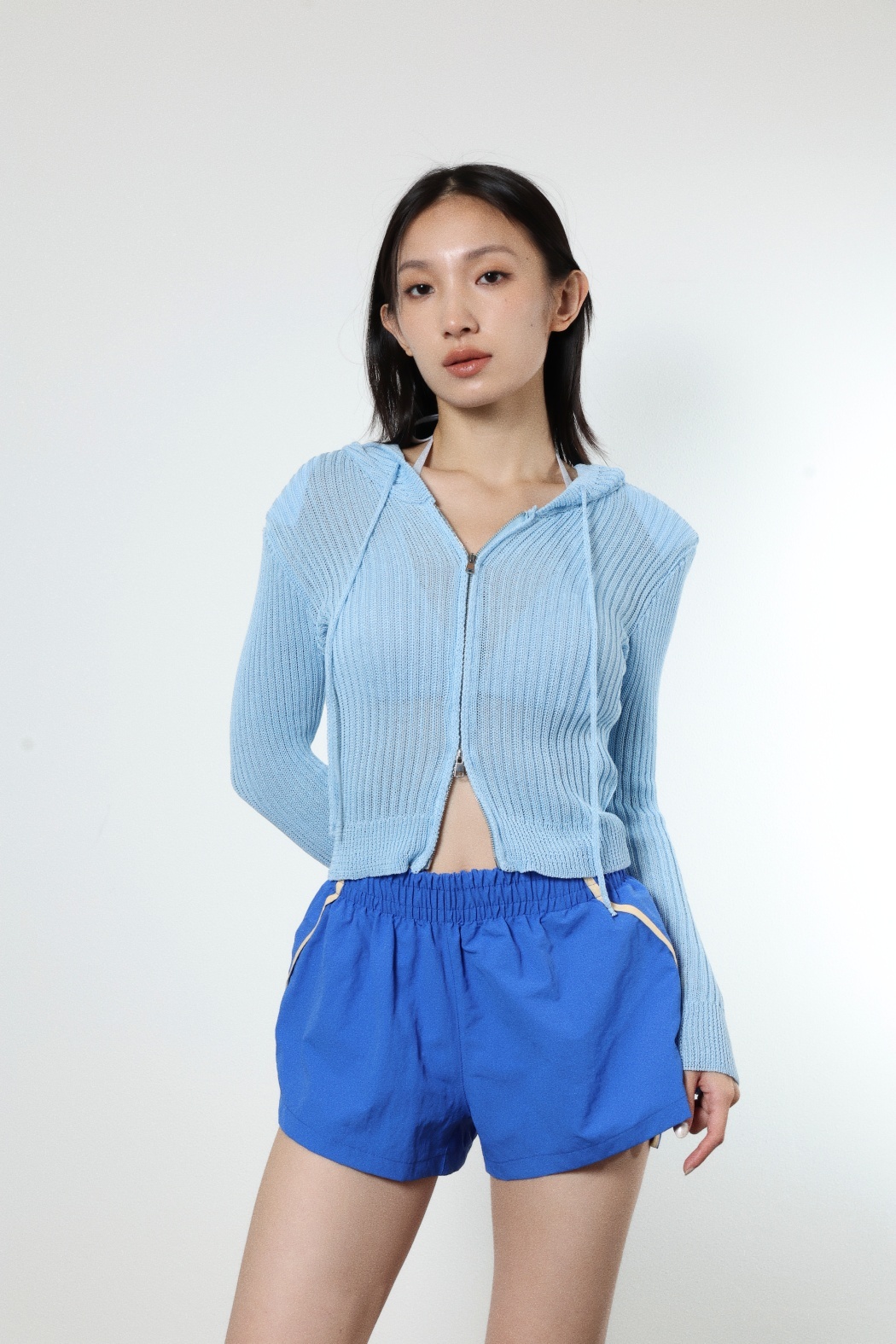 針織連帽外套-藍