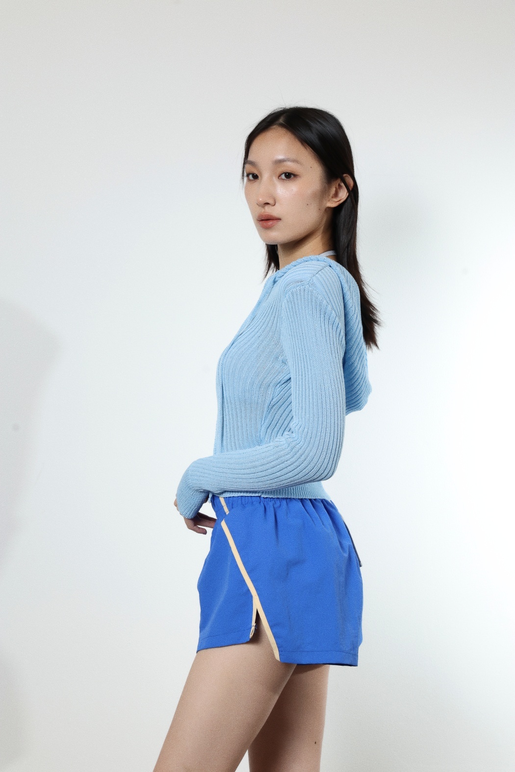 針織連帽外套-藍