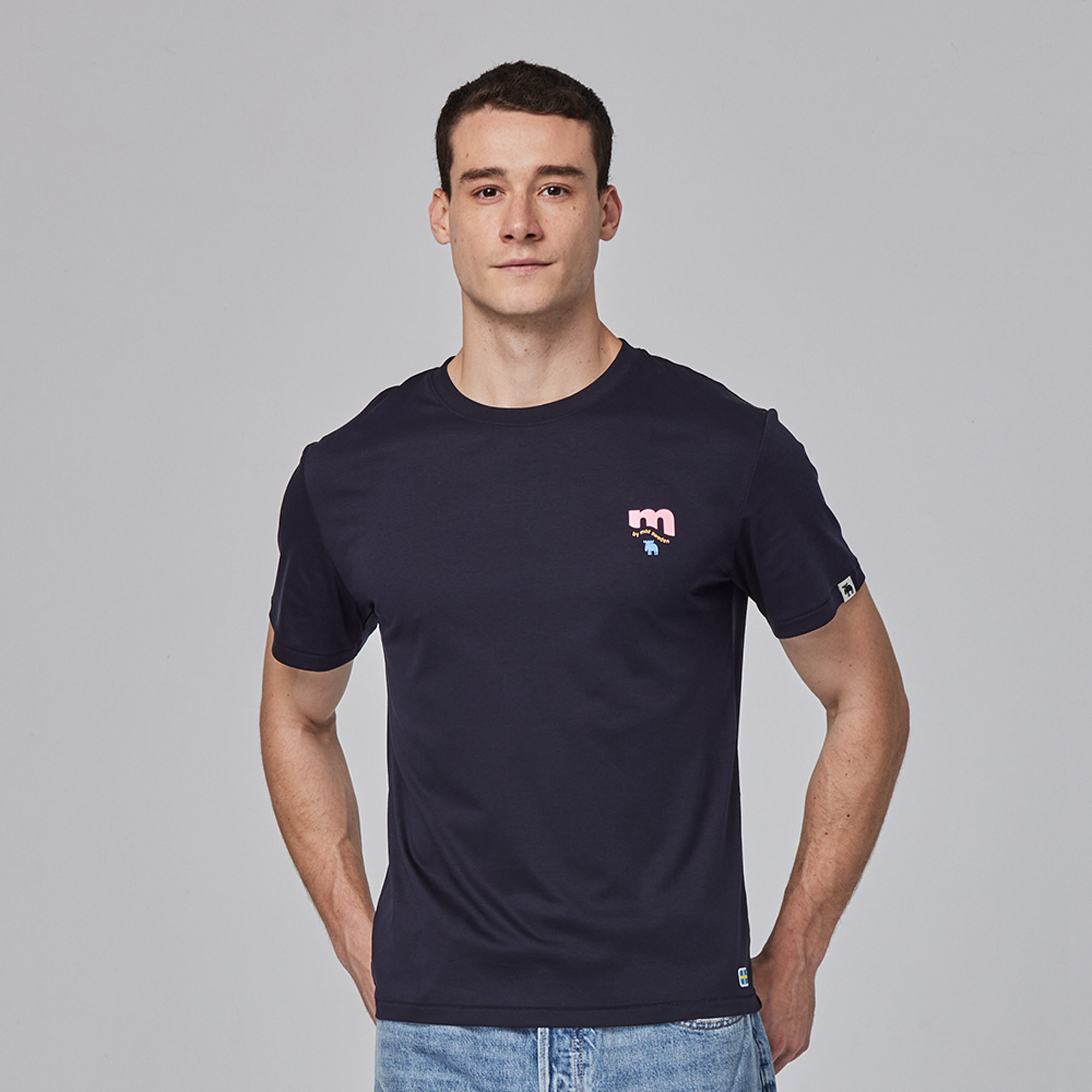 moz Sweden M-shaped moose comfortable glacier cotton 100% cotton cool stretch T-shirt - Navy (Asian version)