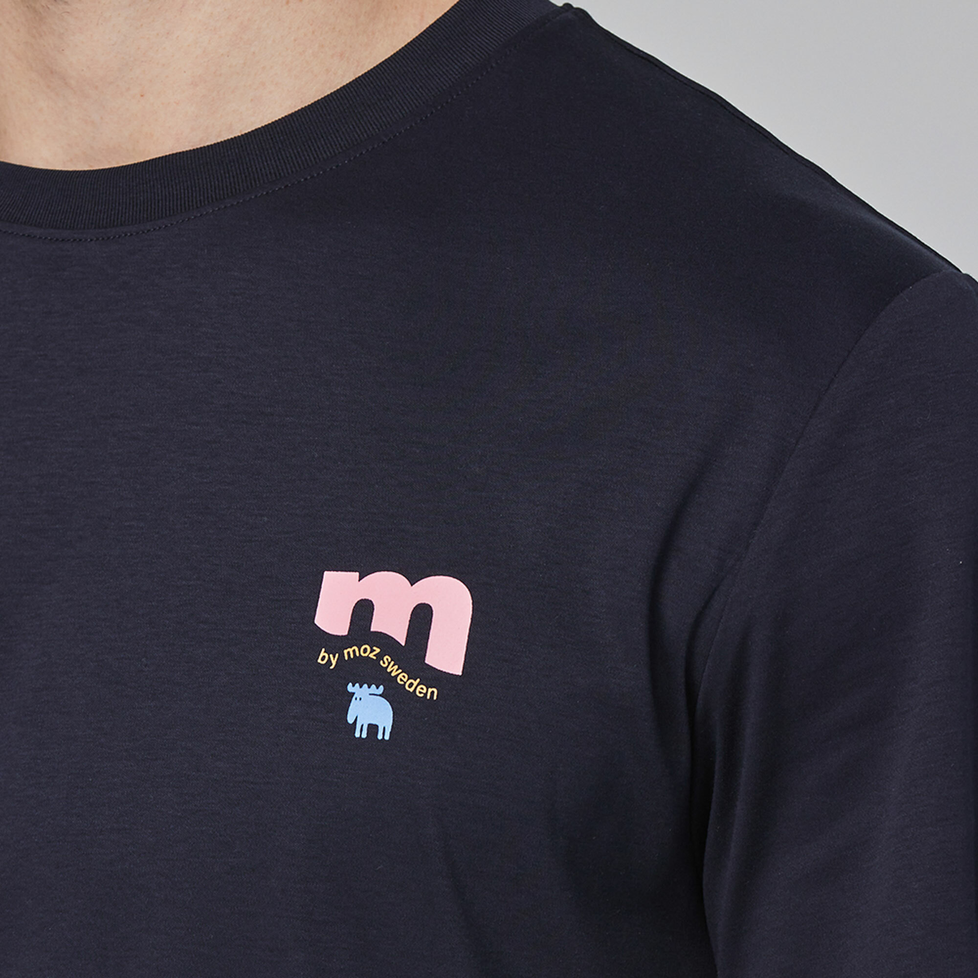 moz Sweden M-shaped moose comfortable glacier cotton 100% cotton cool stretch T-shirt - Navy (Asian version)