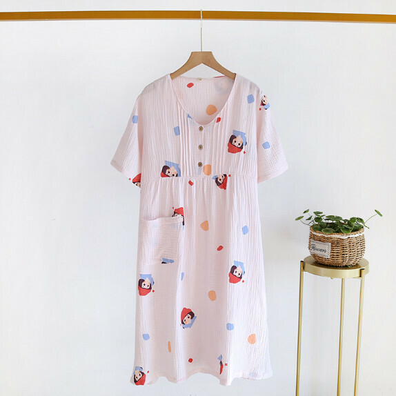 Summer Crepe Short Sleeve Nightdress (LYZ Pink Red Riding Hood) [M-XL Size] [Contact Customer Service to Confirm Shipping Size After Placing an Order]