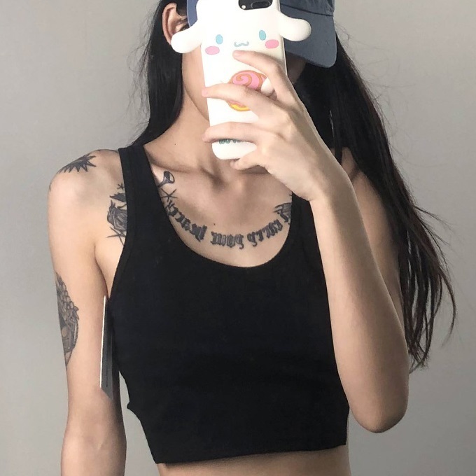 Hot selling pure cotton short navel top (black) (S/M size) (contact customer service after placing the order to confirm the delivery size)