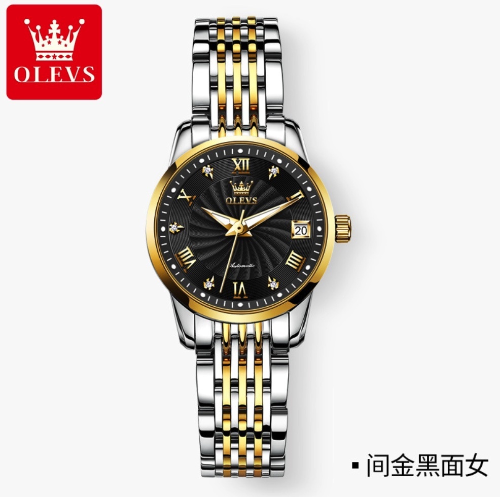 Hot selling Oris diamond-set English watch simple niche women's watch (black women's model between steel bands)