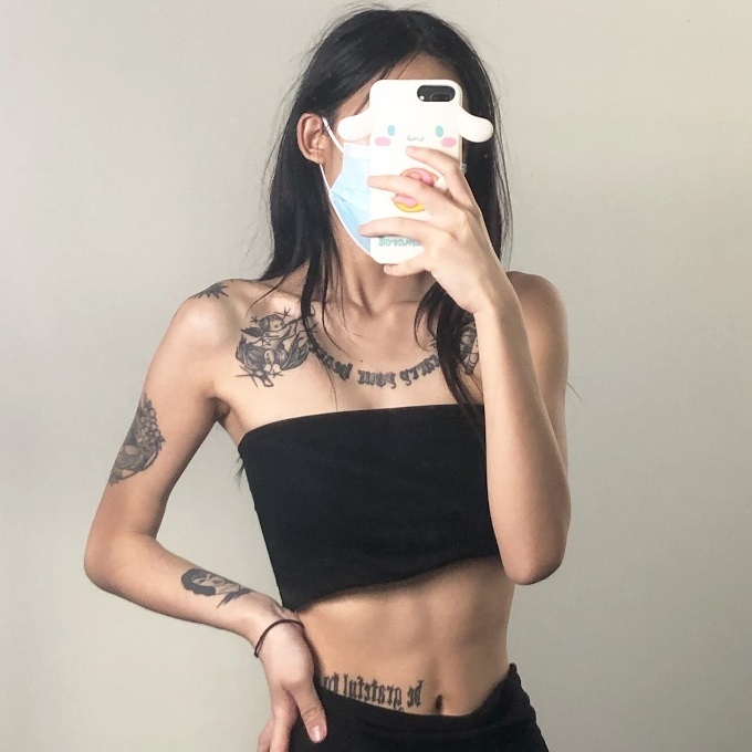 Hot selling double-layer elastic outer tube top (black) (S/M size) (contact customer service after placing the order to confirm the delivery size)
