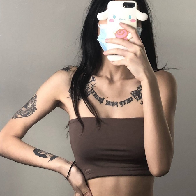 Hot selling double-layer elastic outer tube top (dark brown) (S/M size) (contact customer service after placing the order to confirm the delivery size)