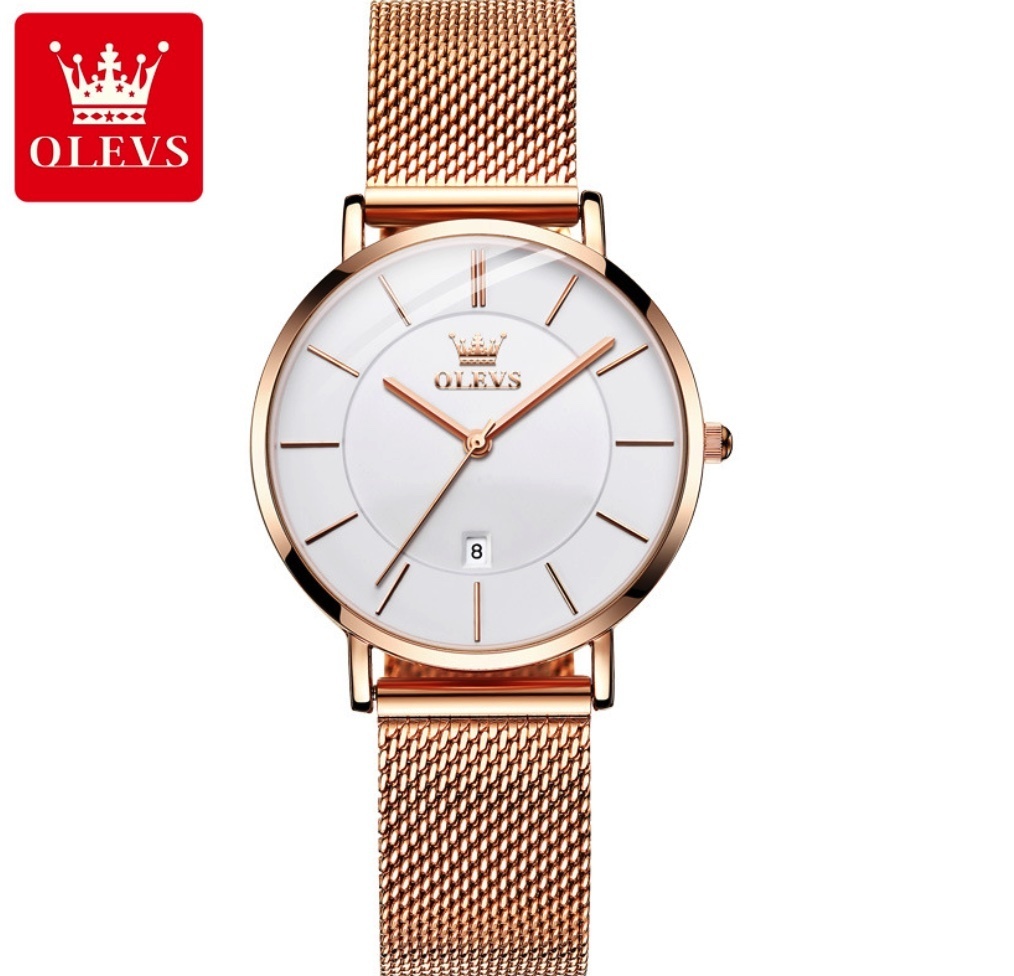 Hot selling Orisi thin electronic watch quartz watch women's watch (three-hand rose gold steel rose shell white face women's watch)
