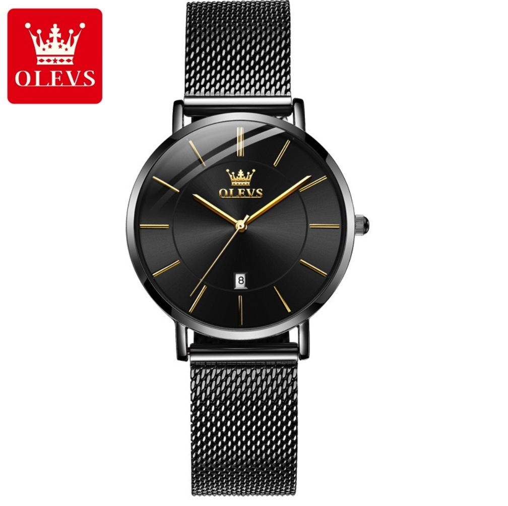 Hot Selling Oris Thin Electronic Watch Quartz Watch Women's Watch (Three-hand Black Steel Black Shell Dark Side Women's Watch)