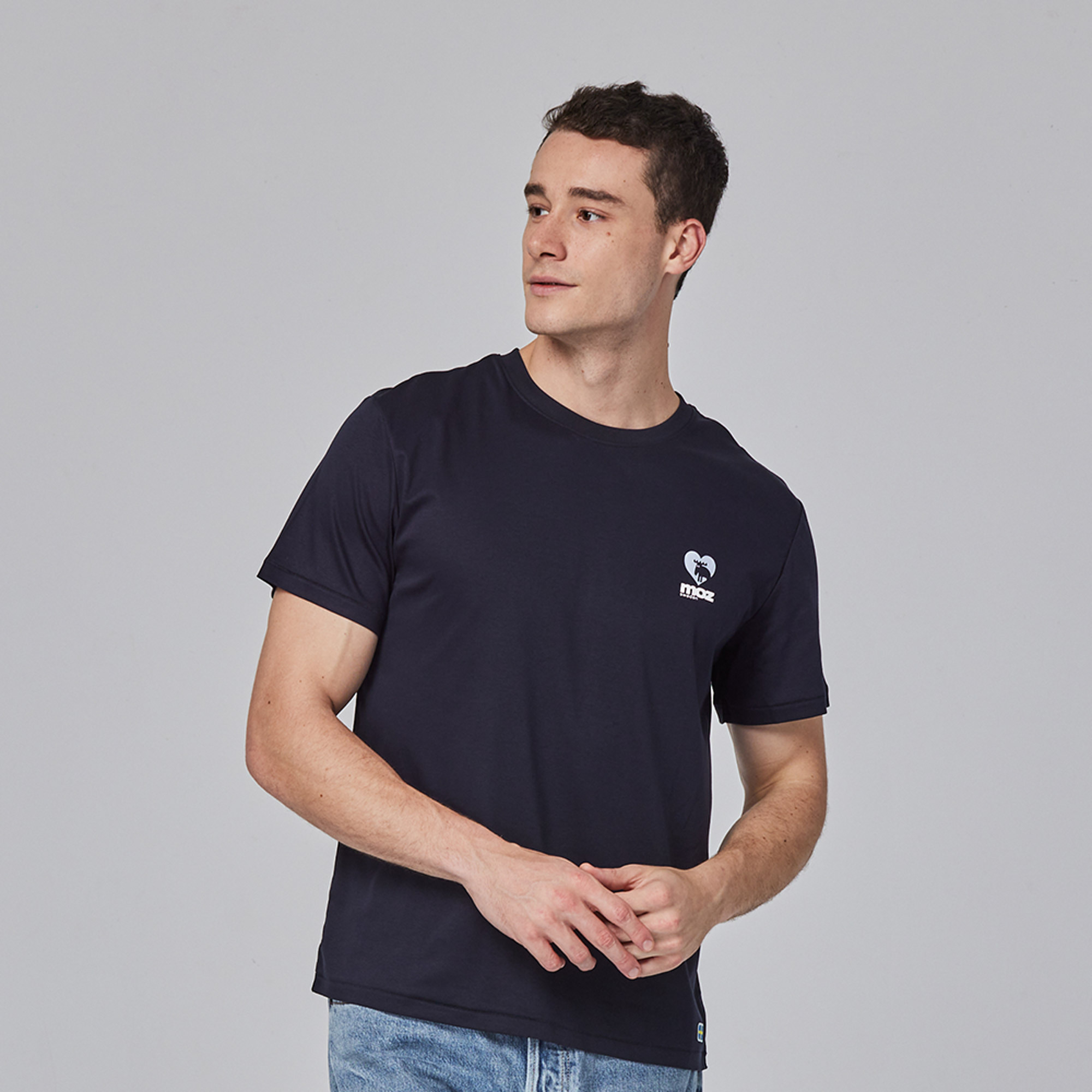 moz Sweden M-shaped moose comfortable glacier cotton 100% cotton cool stretch T-shirt - Navy (Asian version)