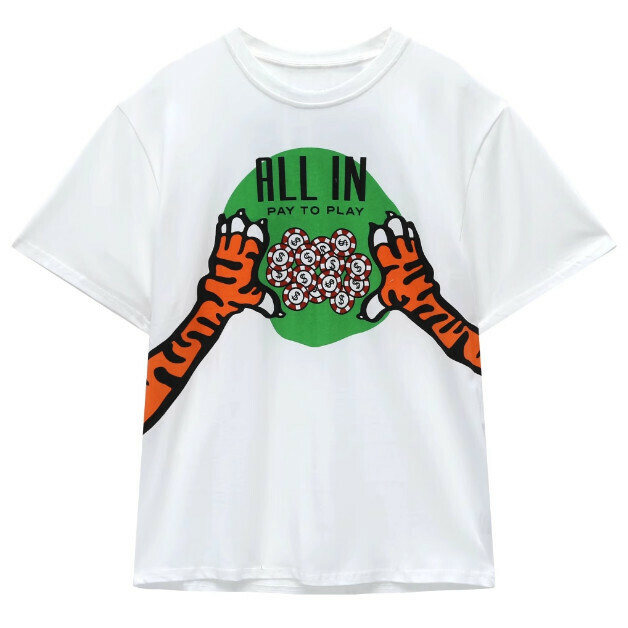 Hot selling printed loose half-sleeved T-shirt (white) (S-L size) (contact customer service after placing the order to confirm the delivery size)