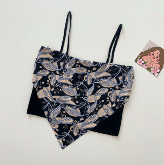 Summer Cashew Flower Camisole (Black) [One Size]