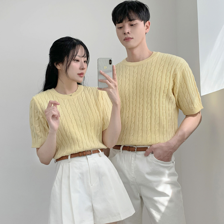 夏日情侶針織短袖上衣｜短版/基本版 (五色)