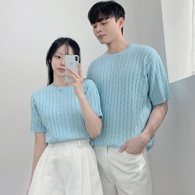 夏日情侶針織短袖上衣｜短版/基本版 (五色)