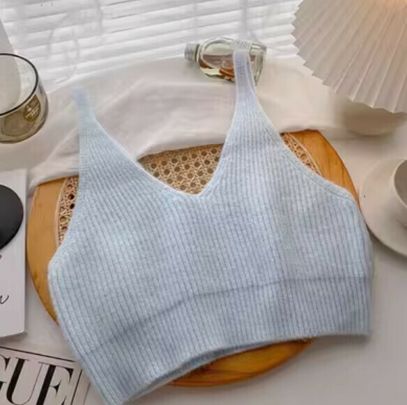 Spring Cropped Knit Vest (Blue) [One Size]