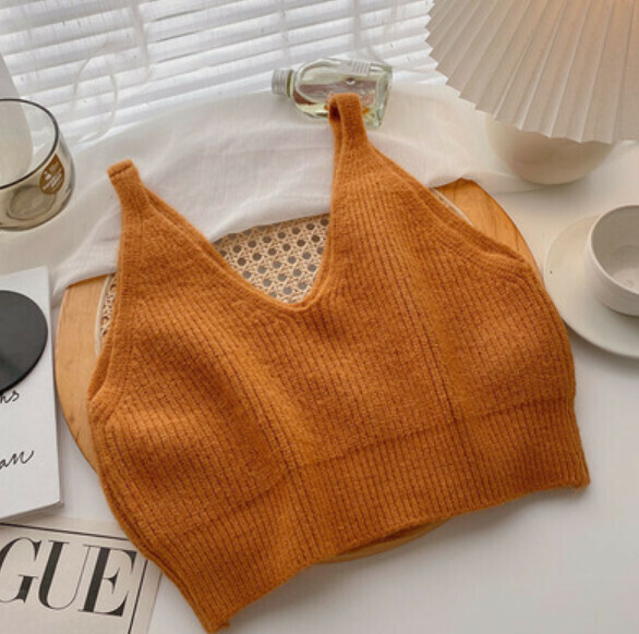 Spring Cropped Knit Vest (Orange) [One Size]