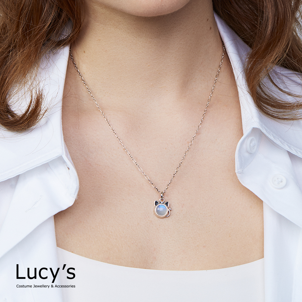 925純銀 月光貓 硫化項鍊 (98393)