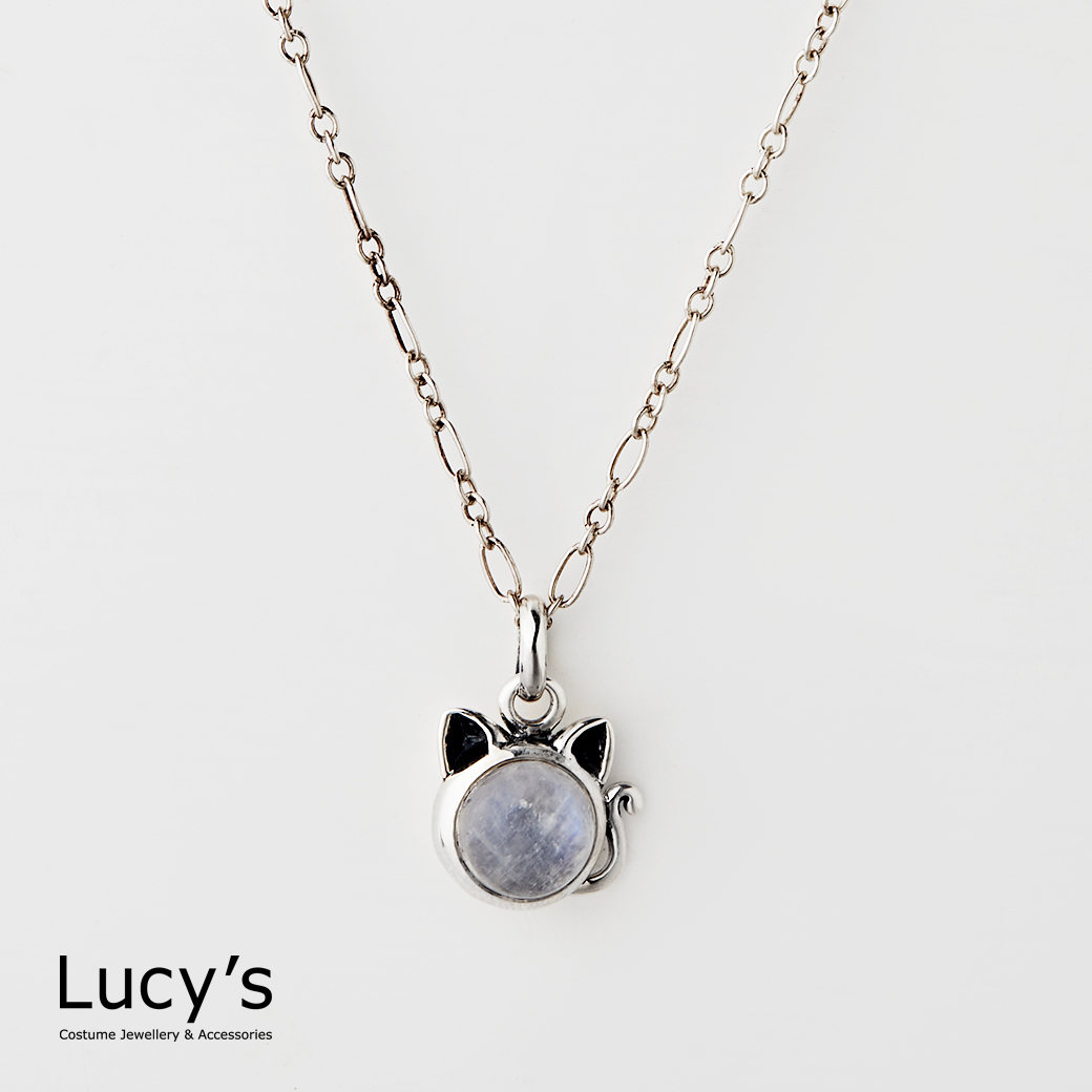 925純銀 月光貓 硫化項鍊 (98393)