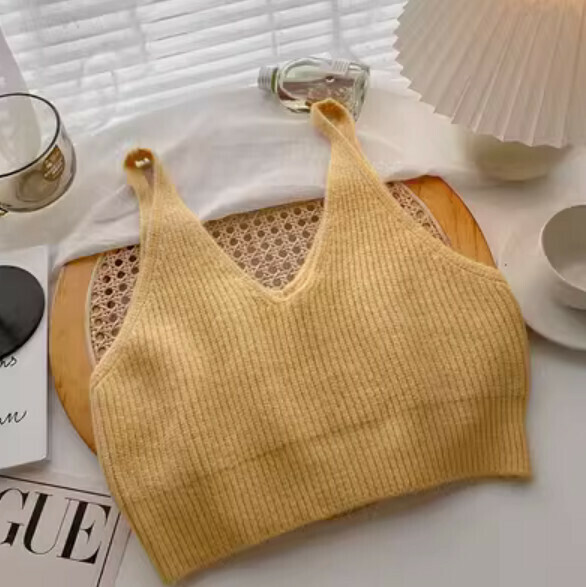 Spring Cropped Knit Vest (Yellow) [One Size]