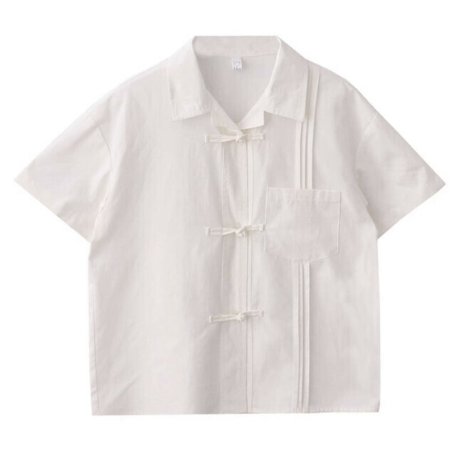 Hot Selling Button Lapel Short Sleeve Shirt [White] [One Size Fits All]