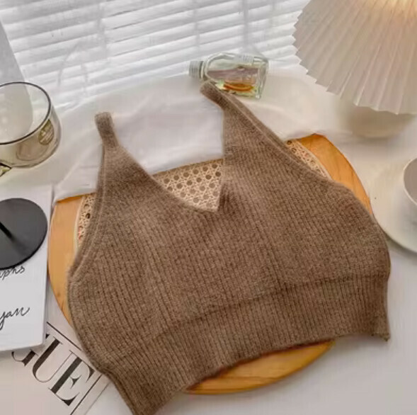 Spring Cropped Knit Vest (Brown) [One Size]