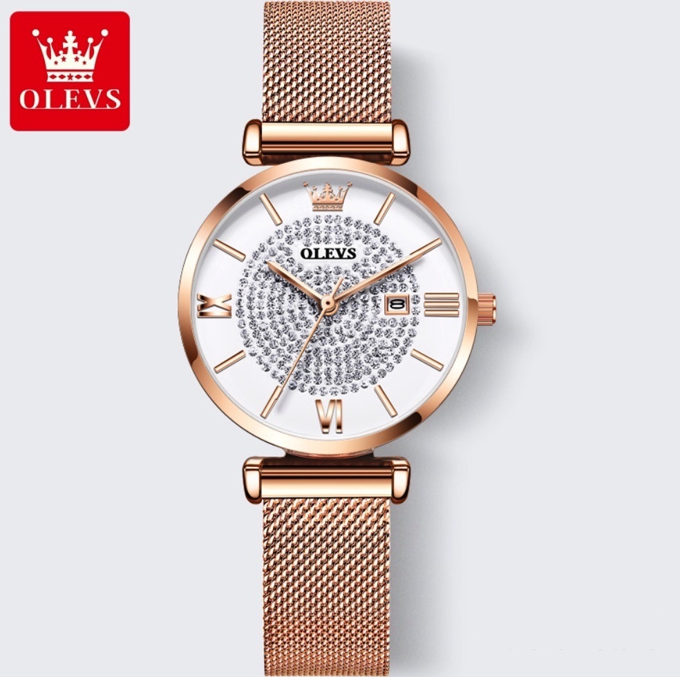 Hot Selling Oris Gypsophila Women's Watch (Mesh Strap Rose Gold Diamond Face Women)