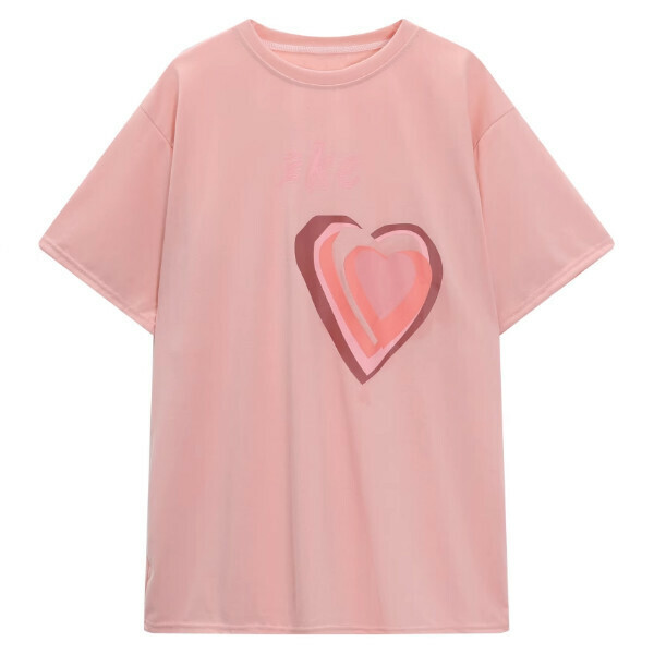 Hot selling love short-sleeved T-shirt (pink) (S-XL size) (contact customer service after placing the order to confirm the delivery size)