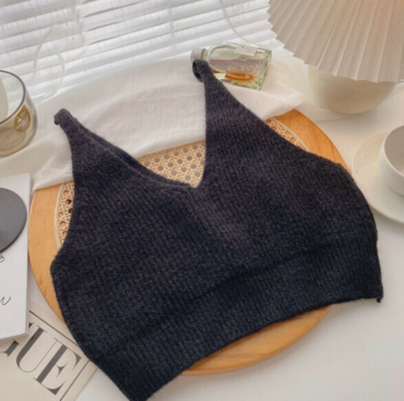 Spring Cropped Knit Vest (Black) [One Size]