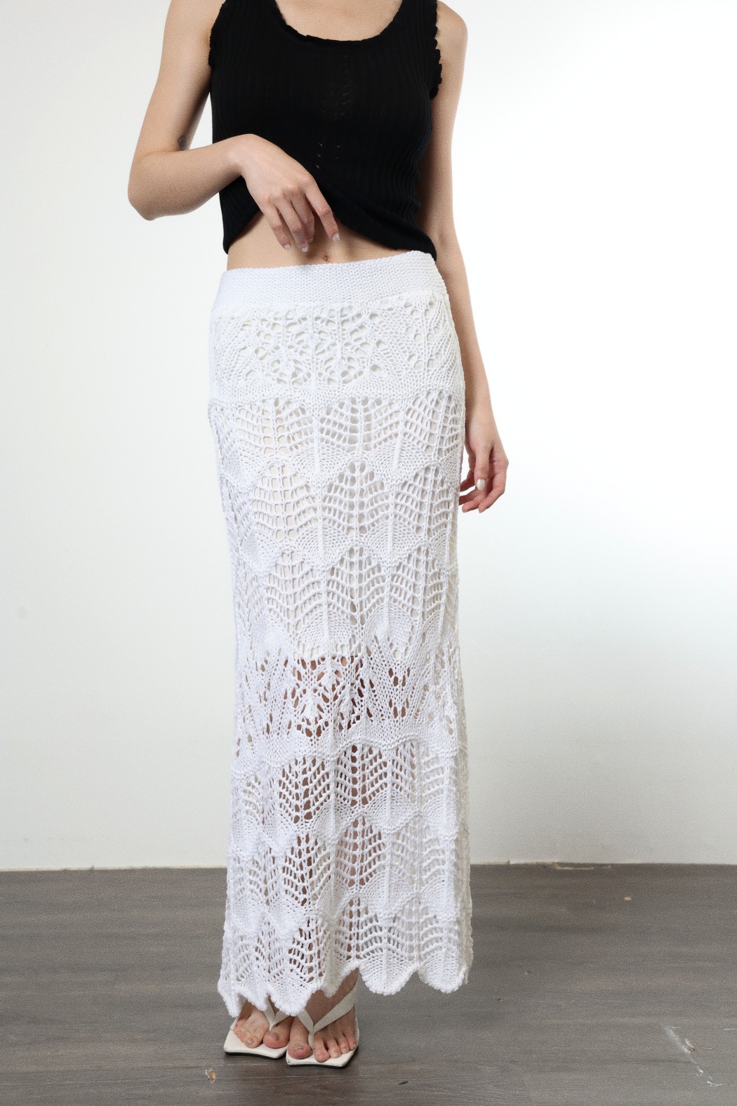 絕美鉤織魚尾長裙-白