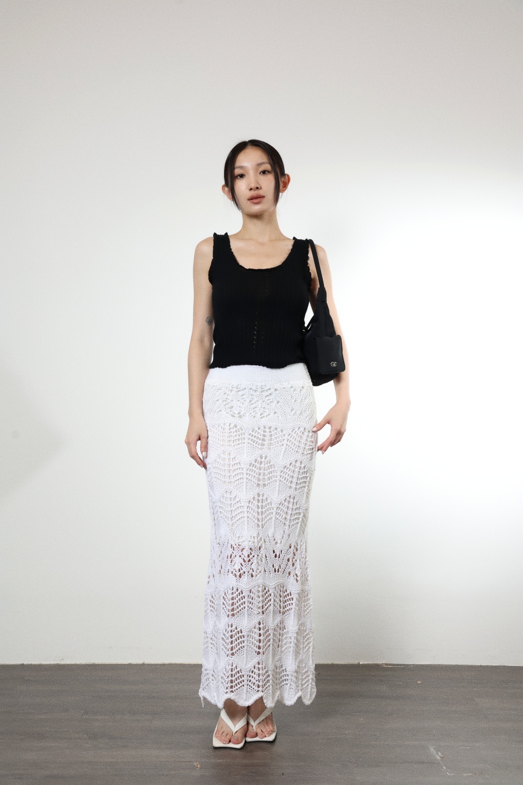 絕美鉤織魚尾長裙-白