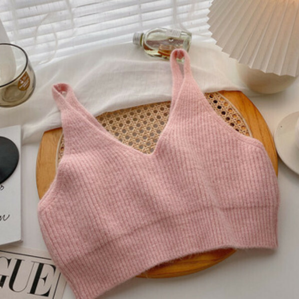 Spring Cropped Knit Vest (Pink) [One Size]