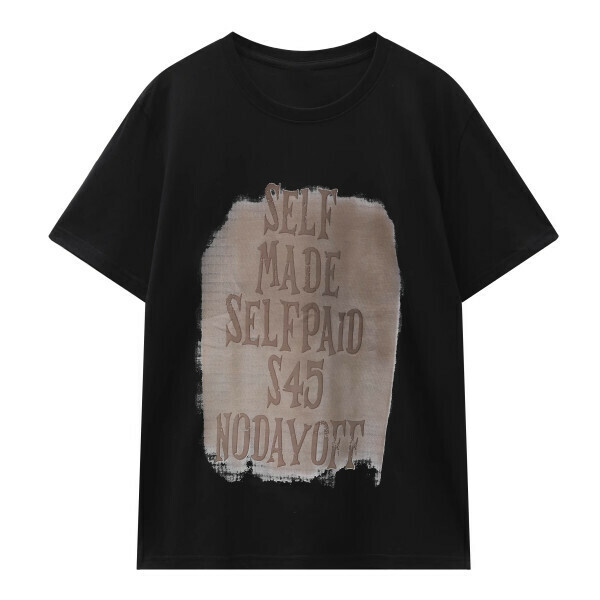 Hot selling letter printed short-sleeved T-shirt (black) (M-2XL size) (contact customer service after placing the order to confirm the delivery size)