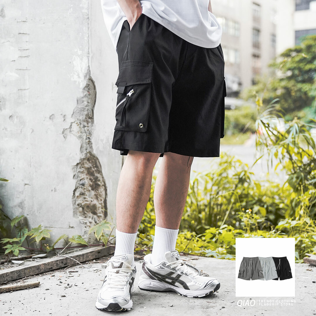 QIAO - 拉鍊造型 多口袋工裝褲