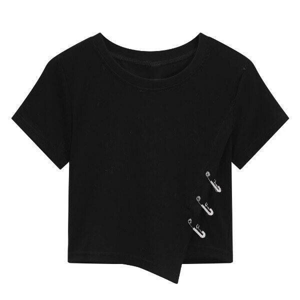 Hot selling irregular short T-shirt (black) (S-XL size) (contact customer service after placing the order to confirm the delivery size)