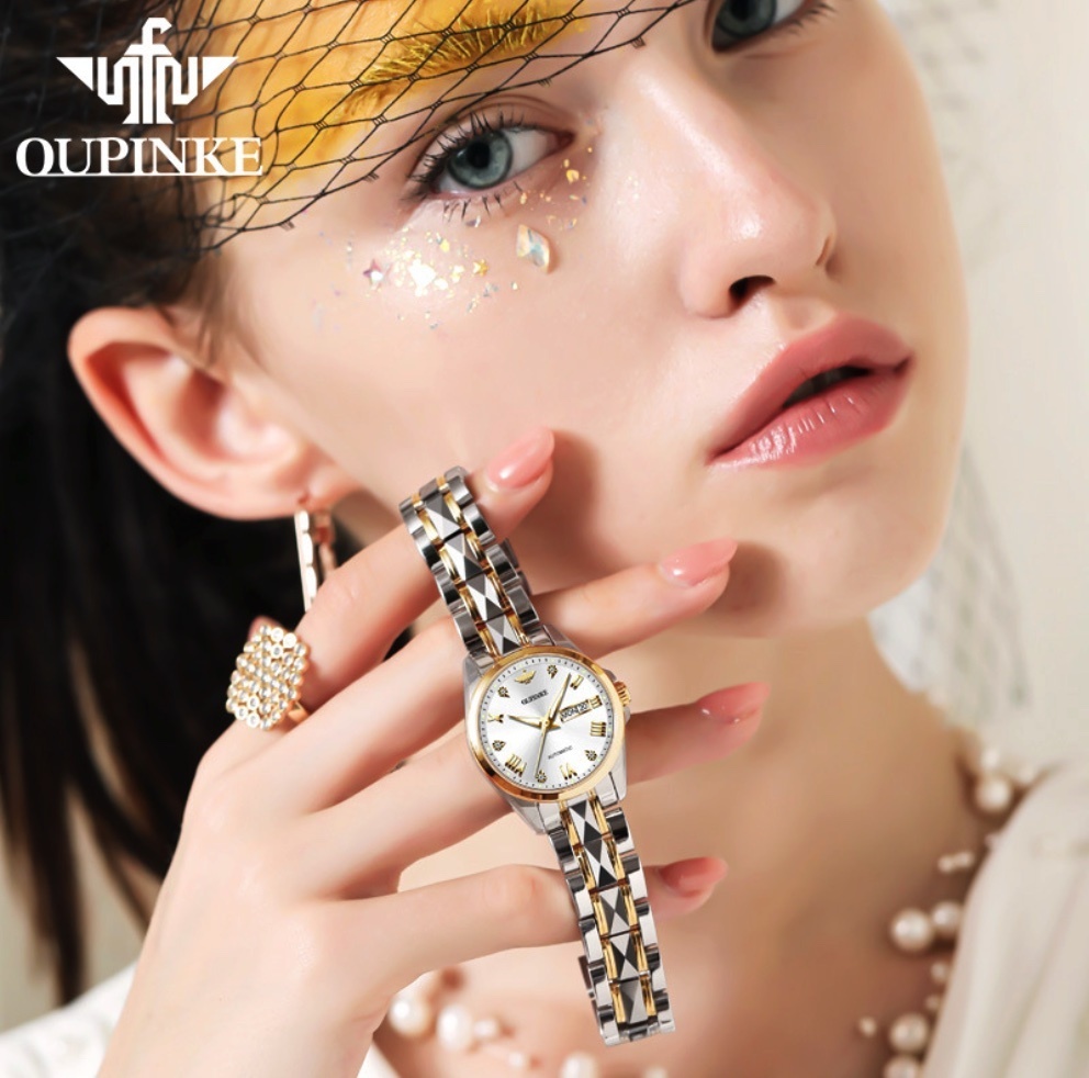 Hot Selling Fully Automatic Mechanical Women's Watch (White Lady Between Steel Bands)