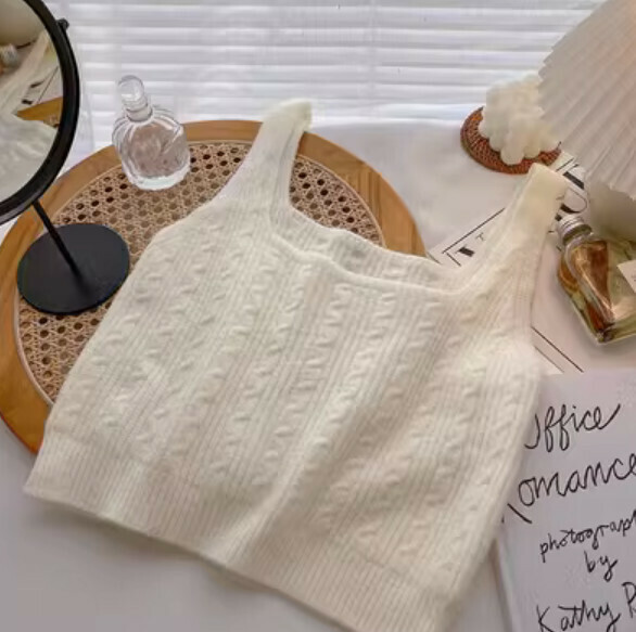 Autumn knitted cropped vest (white) [one size]