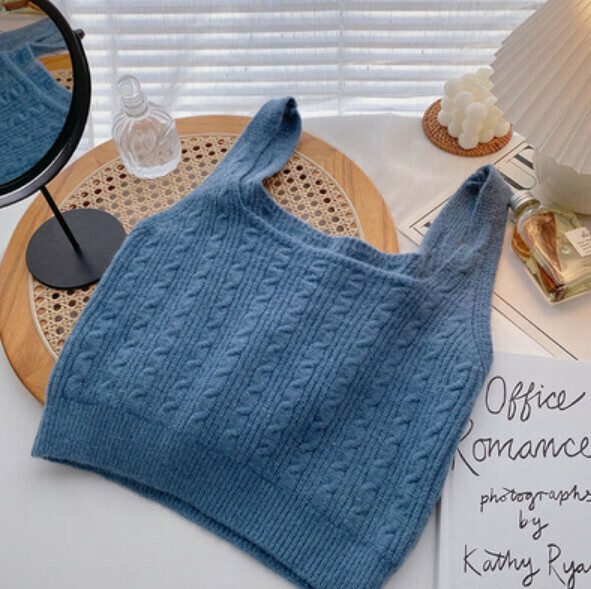 Autumn knitted short vest (haze blue) [one size]