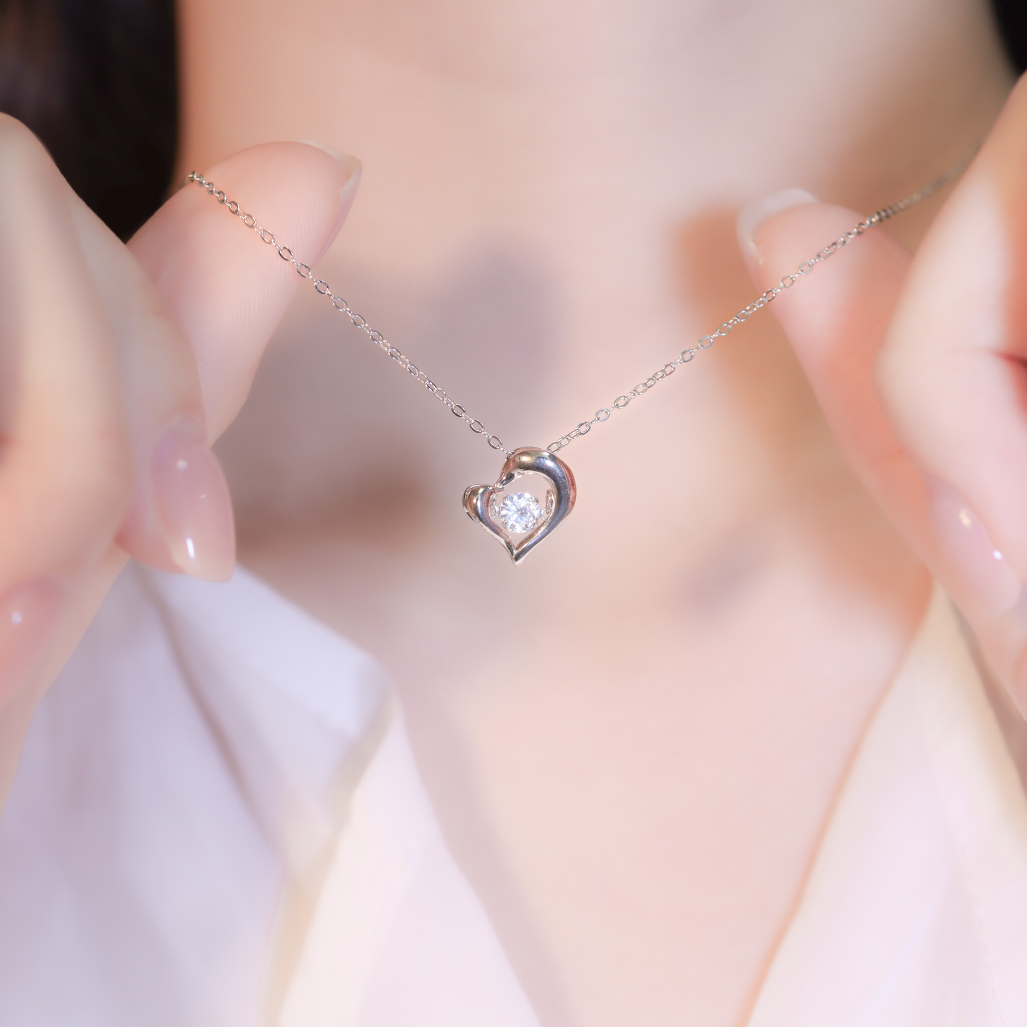 | 925純銀・白金・ 玫瑰金 | 懸浮海豚心意項鍊 (銀/玫瑰金) | NE1129 |